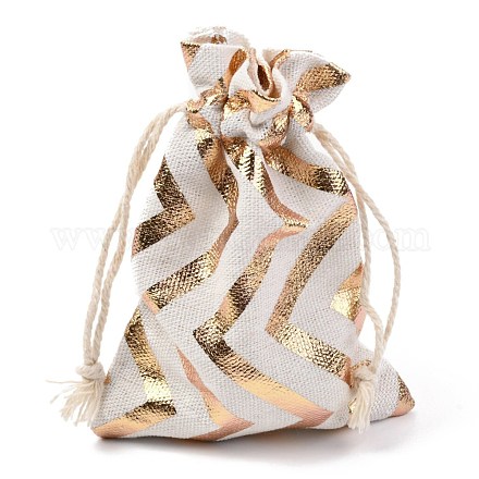 クリスマステーマの綿生地布バッグ  巾着袋  クリスマスパーティースナックギフトオーナメント用  縞模様  14x10cm ABAG-H104-B05-1