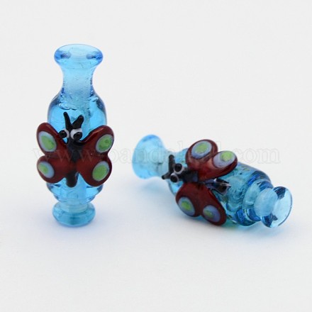 Handmade Lampwork 3D Vase with Butterfly Big Beads LAMP-L047-06-1