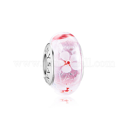 TINYSAND Rhodium Plated 925 Sterling Silver Charm Beads with Glass with Flower for Bracelet TS-C-249-1