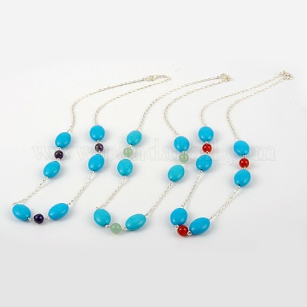 Модные бирюзовые ожерелья бисер NJEW-JN00983-1
