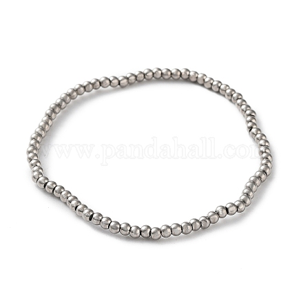 316 Surgical Stainless Steel Round Beaded Stretch Bracelets BJEW-M305-01A-P-1