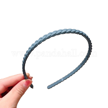 樹脂編みの細いヘアバンド  女性のための歯のヘアアクセサリーとプラスチック  スチールブルー  120mm OHAR-PW0003-191G-1