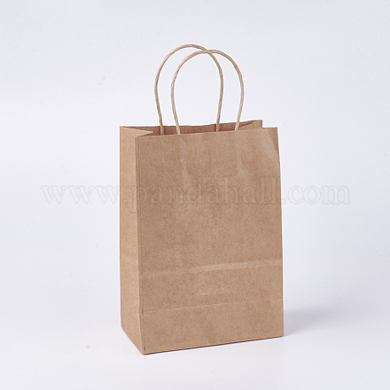 クラフト紙袋  ギフトバッグ  ショッピングバッグ  茶色の紙袋  ハンドル付き  サドルブラウン  15x8x21cm CARB-WH0003-A-10-1