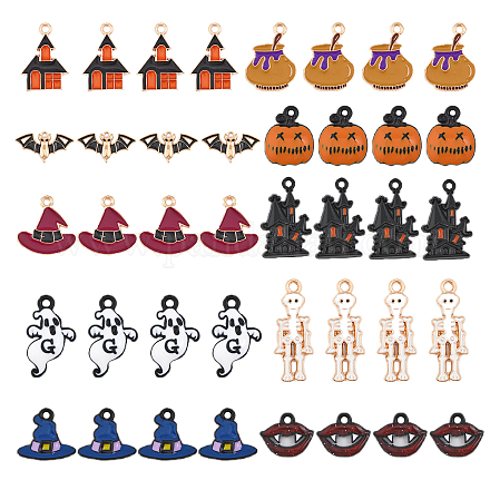 CHGCRAFT 40Pcs 10Styles Halloween Theme Alloy Enamel Pendants Ghost House Bat Skeleton for Bracelets Necklace Making ENAM-CA0001-58-1