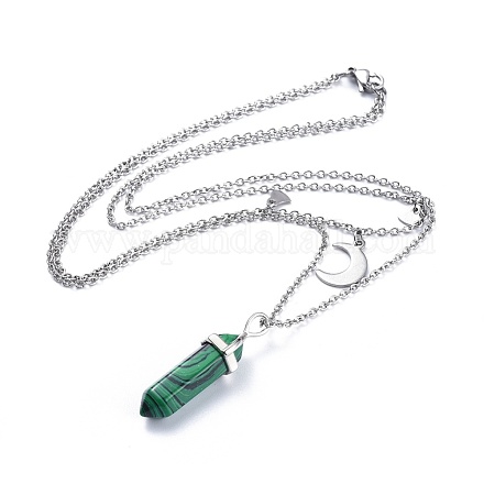 Synthetic Malachite Bullet Pendant Tiered Necklaces NJEW-JN02414-01-1