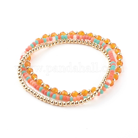 Ensembles de bracelets de perles extensibles en verre et laiton BJEW-JB06149-1