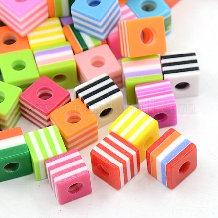 Mixed Color Cube Striped Resin Beads X-RB222Y-1