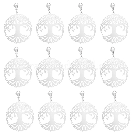 Unicraftale 20pcs rond plat avec arbre de vie 201 décorations pendentif en filigrane en acier inoxydable HJEW-UN0001-10-1