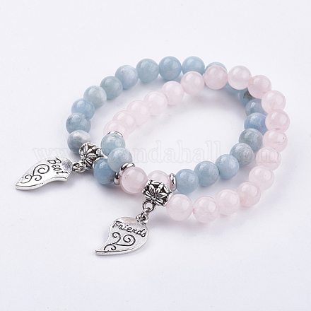 Bracelets extensibles en perles de pierre gemme naturelle avec breloque BJEW-JB03162-1