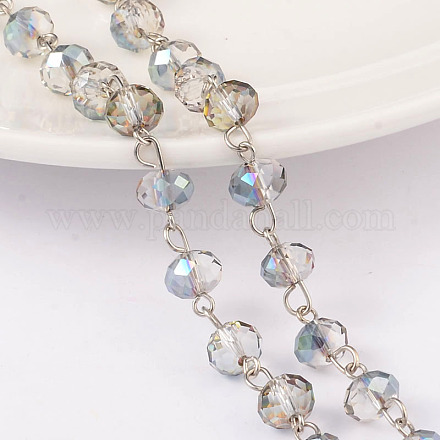 Chaîne de perles de verre à la main rondelle facettée X-AJEW-JB00130-01-1