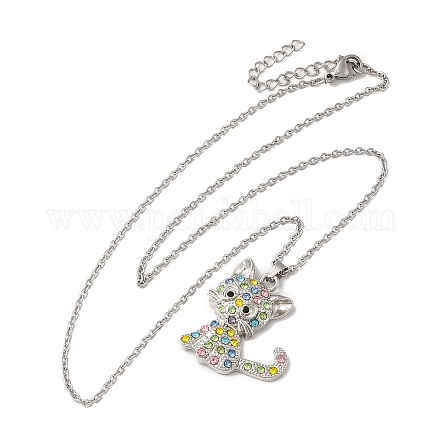 Alloy Rhinestone Cat Pandant Necklace with Cable Chains NJEW-K248-01P-01-1