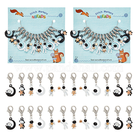 Space Theme Alloy Astronaut with Moon/Star Pendant Locking Stitch Markers HJEW-AB00075-1
