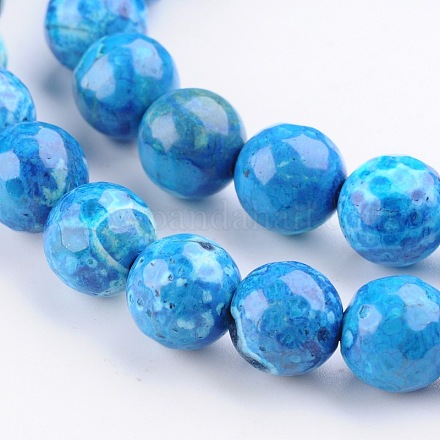 Faceted Round Dyed Natural Fire Agate Beads Strands G-D769-8mm-07-1