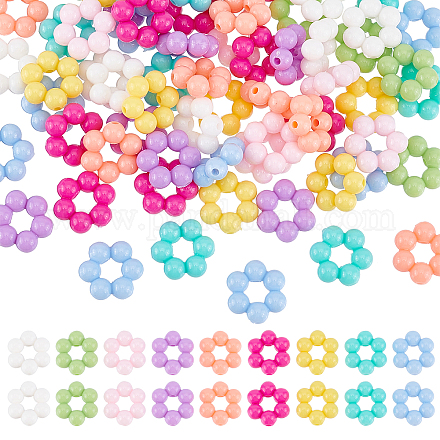 PandaHall 72pcs Flower Beads 9 Colors Plastic Beads Hollow Flower Charm Beads Cute Rainbow Color Loose Spacer Beads for Phone Lanyard DIY Craft Jewellery Necklace Bracelets Earring Making KY-PH0001-58-1