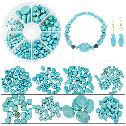 Aricraft 185 pièces 8 styles brins de perles teints turquoise synthétique TURQ-AR0001-37-1