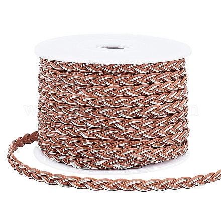 PH PandaHall 10.9 Yard Braided Leather Strip 5mm 3 Ply Hand Braided Cord Brown Bolo PU Leather Cord Flat Folded Leather Cord forMen Women Bracelet Necklace Bolo Tie Belt DIY Craft Making LC-PH0001-07A-1