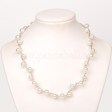 Collane di perle di vetro in ottone da donna alla moda NJEW-JN00845-01-1