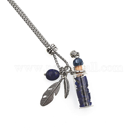 Collier pendentif bouteille de parfum éclats de lapis lazuli naturel BOTT-PW0002-062H-1