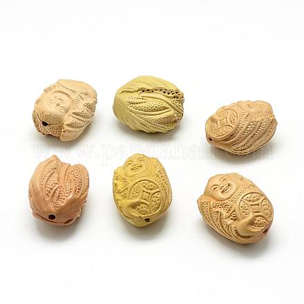 Carved Undyed Boxwood Beads WOOD-T006-08-1