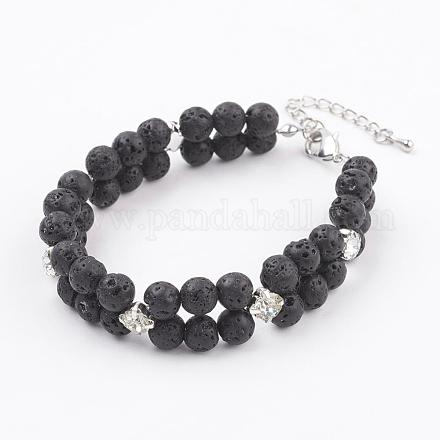 Bracelets multi-brins de perles de pierre de lave naturelle BJEW-JB03292-01-1