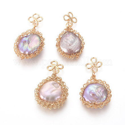 Natural Baroque Pearl Keshi Pearl Pendants PALLOY-JF00422-02-1