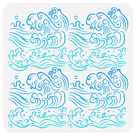 FINGERINSPIRE Waves Stencil Templates 11.8x11.8 inch Ocean Sea Wave Painting Stencil Plastic Nautical Wave Border Stencils Square Reusable Stencils for Painting on Wood Floor Wall Fabric Decoration DIY-WH0391-0171-1