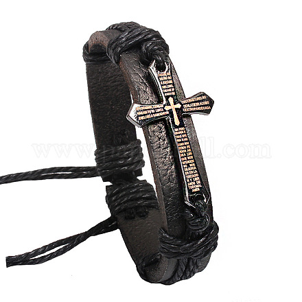 Croix réglable avec mot fer cuir tressé bracelets de cordon BJEW-P0001-02B-1