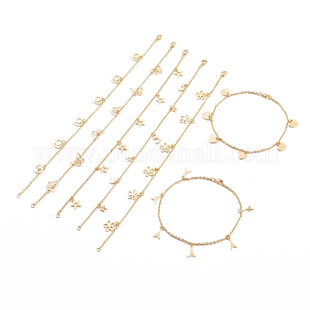 304 Stainless Steel Charm Anklets AJEW-H103-01-1