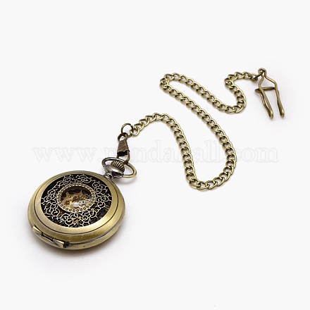Steampunk alliage de bijoux pendentif rond et plat montres de poche mécanique WACH-M035-01AB-1