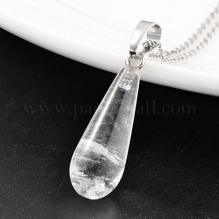 Pendentifs en cristal de quartz en laiton ton platine en forme de larme G-F267-03H-1