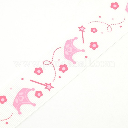 Crown Pattern Printed Polyester Grosgrain Ribbon SRIB-L015-B05-1