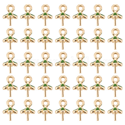 Dicosmetico 50 pz tazza di trifoglio peg bails smalto verde fiore cauzione peg pendenti placcato oro 14k piccoli pendenti barre perline semiforate ciondoli connettore per creazione di gioielli KK-DC0002-56-1