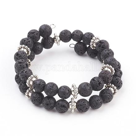 Bracelets d'enveloppement avec perles en lave mate naturelle BJEW-JB03299-01-1
