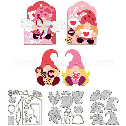 GLOBLELAND Valentine's Day Gnome Cutting Dies for Card Making Love Heart Die Cuts Carbon Steel Embossing Stencils Template for DIY Scrapbooking Album Craft Decor DIY-WH0309-1573-1
