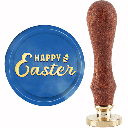 CRASPIRE Happy Easter Wax Seal Stamp Egg Sealing Wax Stamps 30mm Removable Brass Head with Wood Handle for Easter Invitations Envelopes Christmas Thanksgiving Gift Packing AJEW-WH0184-0795-1