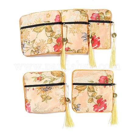Sacchetti con cerniera per riporre gioielli in tessuto floreale in stile cinese AJEW-D063-01D-1