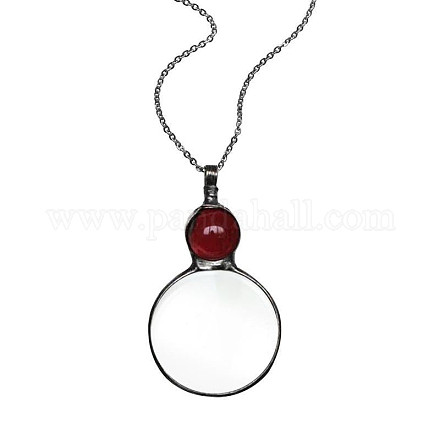 Ожерелье с плоским круглым стеклянным увеличительным кулоном для женщин TOOL-PW0002-06B-1