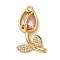 Brass Micro Pave Cubic Zirconia Pendants, Rack Plating, Flower, Long-Lasting Plated, Cadmium Free & Lead Free, Real 18K Gold Plated, 19.5x15x5mm, Hole: 1.4mm