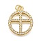 Rack Plating Brass Micro Pave Cubic Zirconia Pendants, Flat Round with Cross, with Jump Ring, Cadmium Free & Lead Free, Long-Lasting Plated, Real 18K Gold Plated, 24x20x2.5mm, Hole: 3.5mm