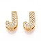 Brass Micro Pave Clear Cubic Zirconia Beads, Letter, Nickel Free, Letter J, 9.5x6x5mm, Hole: 3X2mm