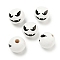 Printed Wood European Beads, Halloween Theme Beads, Round, White, 15.5~16mm, Hole: 4~4.5mm