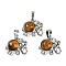 Natural Tiger Eye Pendants, Rack Plating Brass Rhinestone Elephant Charms, Platinum, Cadmium Free & Lead Free, 17.5x20.5x8mm, Hole: 5x8mm