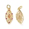 Brass Micro Pave Colorful Cubic Zirconia Pendants, with Jump Ring, Horse Eyes Charms, Real 18K Gold Plated, 18x8x3mm, Hole: 3.2mm