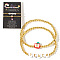 2Pcs 2 Styles Back-to-School Theme Brass Round Beads Stretch Bracelets, Polymer Clay Apple & Word Teach Charm Bracelets for Women Men, with Paper Card, Golden, Inner Diameter: 6-7/8 inch(17.5cm)
