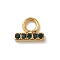 Ion Plating(IP) 304 Stainless Steel with Rhinestone Charms, Real 14K Gold Plated, Rectangle Charm, Emerald, 6x7x2mm, Hole: 2.5mm