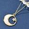 Brass Micro Pave Clear Cubic Zirconia Moon with Star Pendant Necklaces for Women, with Natural Shell, Real 18K Gold Plated, 17.56 inch(44.6cm)