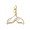 Brass Pave Natural White Shell Pendants, Real 18K Gold Plated, with Jump Rings, Long-Lasting Plated, Lead Free & Cadmium Free, Rack Plating, Whale Tail, 17x17.5x2mm, Hole: 3mm