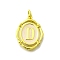Brass Pendants, with Enamel, Oval with Letter, Real 18K Gold Plated, with Jump Ring, Letter D, 20x15~15.5x2mm, Hole: 3.5mm