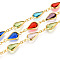 Brass Teardrop Link Chains, with Glass, Soldered, with Spool, Long-Lasting Plated, Golden, Mixed Color, 16.5x7x2.5~3mm, about 32.81 Feet(10m)/Roll
