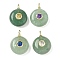 Natural Green Aventurine Flat Round Pendants, with Brass Micro Pave Cubic Zirconia Findings, Golden, The Color Of Zircon Is Random, 18.5x14x8mm, Hole: 2x1mm